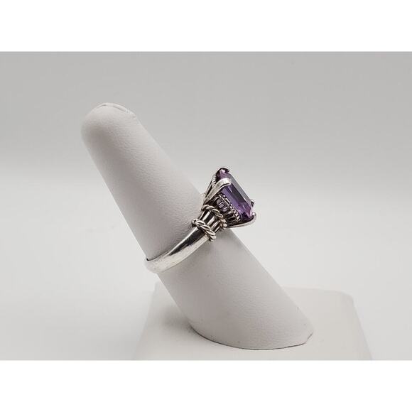 925 Sterling Silver Vintage Emerald-Cut Purple CZ Ring Size 8 - Picture 2 of 9